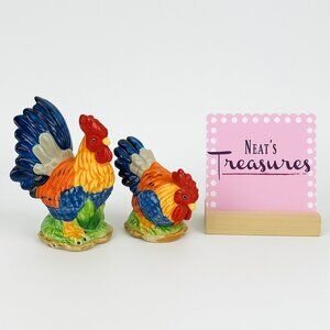 Pacific Giftware ROOSTER & HEN Bright Colorful 2/3 Hole Salt & Pepper Shaker Set